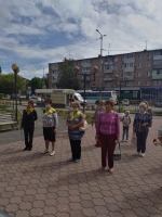 Серебряные Арс-волонтеры облагородили клумбы возле памятника герою России Олега Пешкова 13